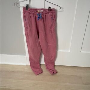 Boden Pink Jogger Pants with Blue Drawstring and Zipper Pockets Size 10y